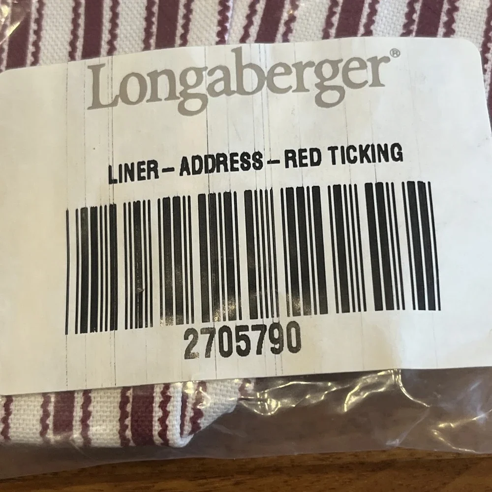 Longaberger‎ Fabric Liner for Address Basket in Red Ticking 2705790 NEW
